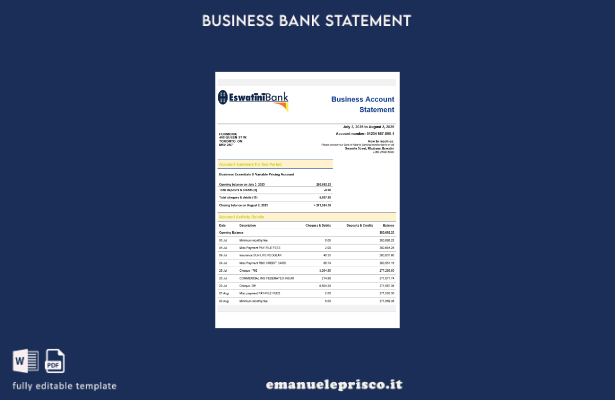 stile verificato Modello di estratto conto di controllo della società Swazibank 